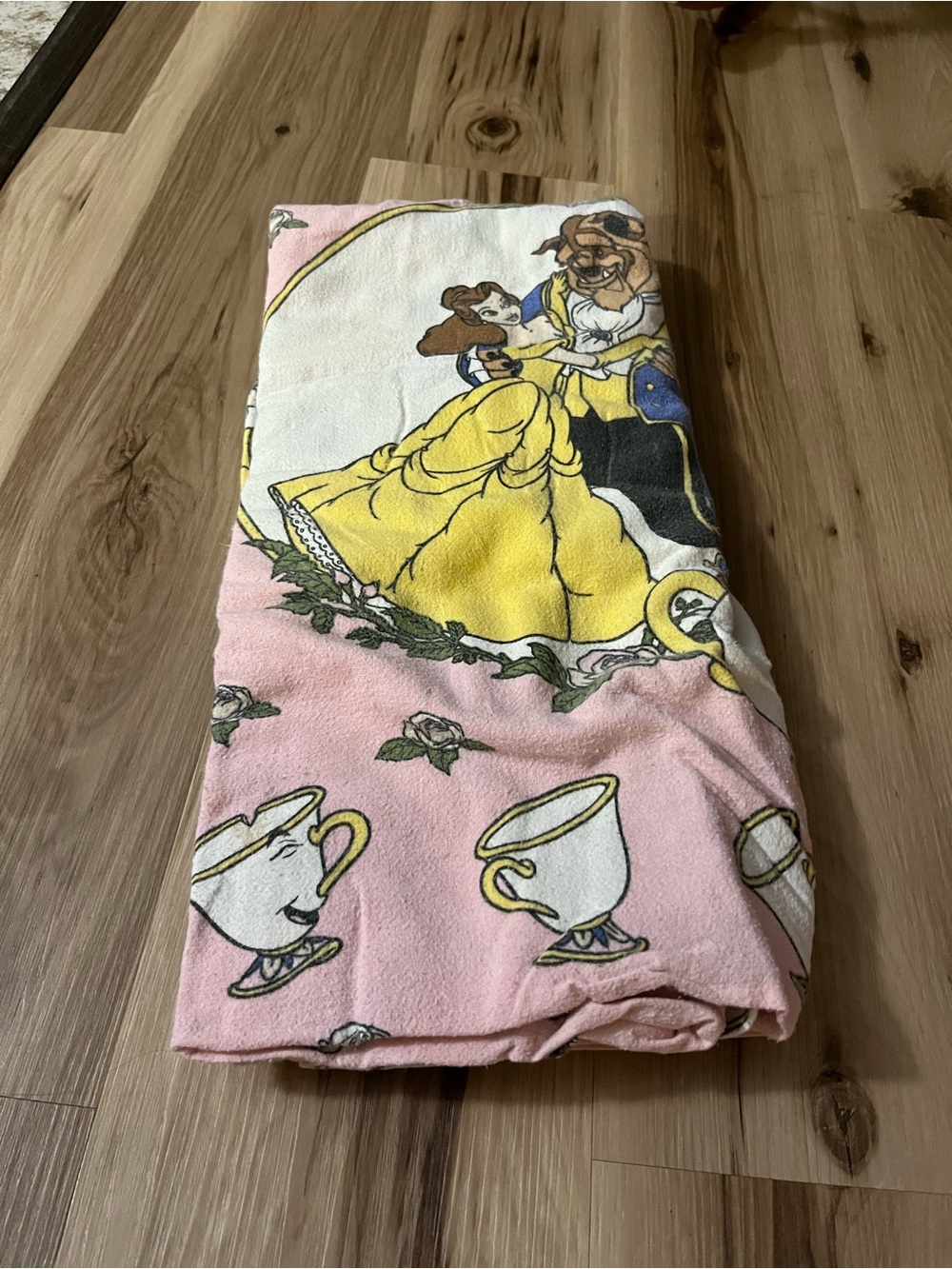 VTG Disney’s Beauty and the Beast Cotton FLAT SHEET ONLY Twin Bed Size '90s